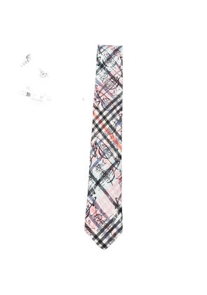 Vivienne Westwood Orb-detail checked tie - White