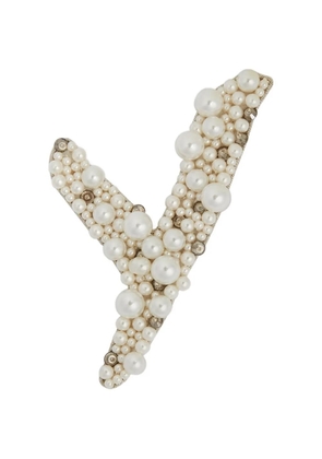 ERDEM faux-pearl letter Y crystal-embellished brooch - Neutrals