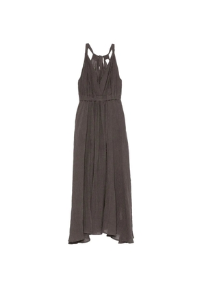 120% Lino halterneck pleated maxi dress - Brown