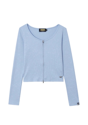 Mini Cream ribbed zip-up sweater - Blue