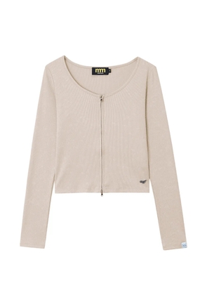 Mini Cream ribbed zip-up sweater - Neutrals