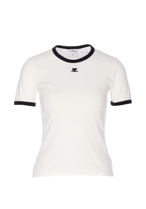 Courrèges embroidered-logo contrast-trim T-shirt - White