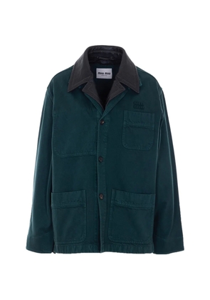 Miu Miu embroidered-logo single-breasted coat - Green