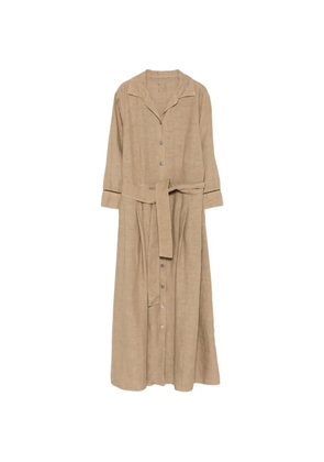 120% Lino belted ladder-stitch midi dress - Brown