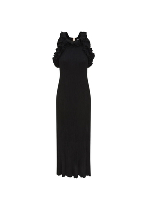 ZIMMERMANN Luna ruffle-trimmed ribbed-knit midi dress - Black