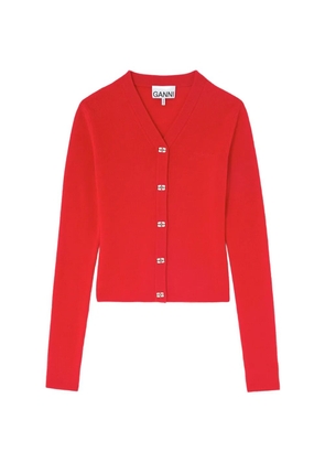 GANNI logo-button V-neck cardigan - Red