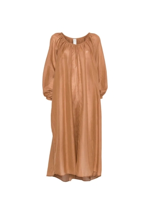120% Lino gathered maxi dress - Brown