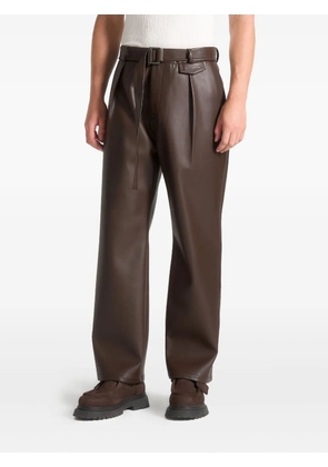 Manière De Voir Serge relaxed-fit pleated faux-leather brown trousers