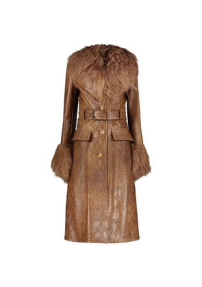Burberry snake-effect fur-trim jacket - Brown