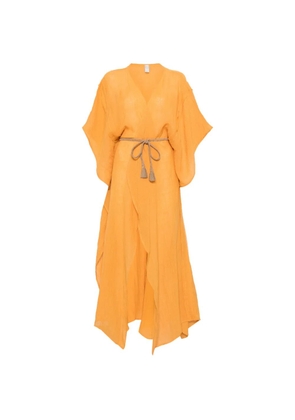 120% Lino tassel-detail belted maxi dress - Orange