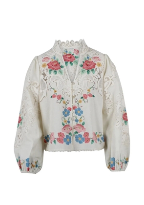 Sea floral-embroidered lace-insert blouse - Neutrals
