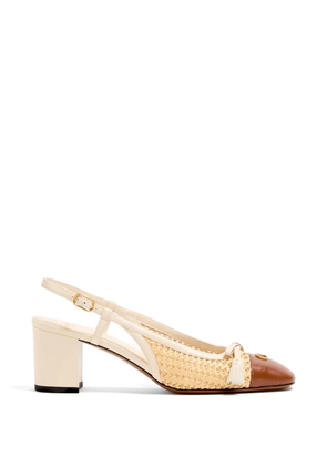 Valentino Garavani Valet Du Roi slingback pumps in raffia and kidskin 60mm - Neutrals