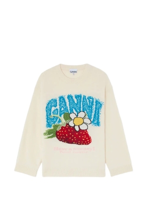 GANNI strawberry-motif intarsia-knit sweater - Neutrals