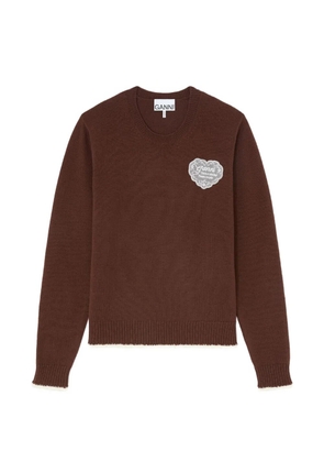 GANNI logo-patch crochet-trim sweater - Brown