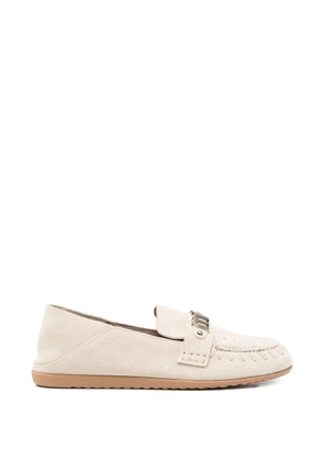 Mou logo-plaque whipstitch-trim loafers - Neutrals