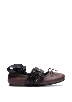 Miu Miu buckle-strap lace-up ballet flats - Brown
