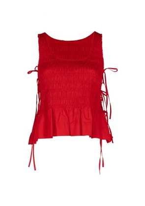 GANNI smocked tie-fastening top - Red