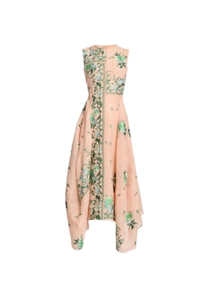 ERDEM floral-embroidered handkerchief-hem midi dress - Pink