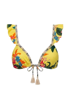 Del Maar Namaka floral-print ruffled bikini top - Yellow