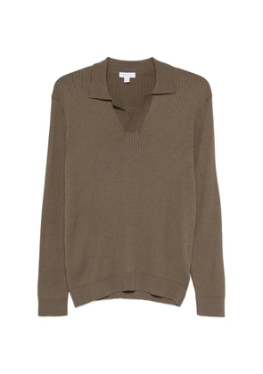 Sunspel ribbed-knit long-sleeve polo shirt - Brown