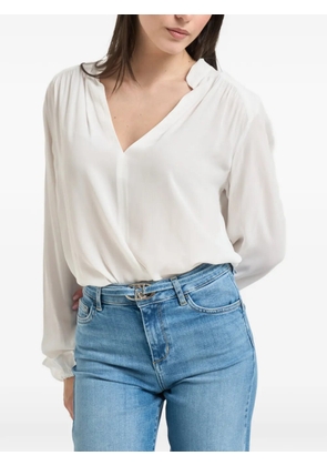LIU JO ruffled-cuff V-neck shirt - White