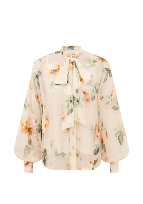 ZIMMERMANN floral-devoré bow-detail shirt - Neutrals
