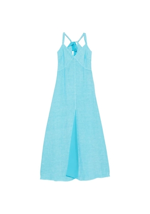 120% Lino gathered-waist V-neck maxi dress - Blue