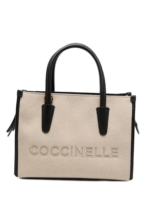 Coccinelle logo-embroidered leather-trim tote bag - Neutrals