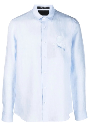 Philipp Plein long-sleeve linen shirt - Blue