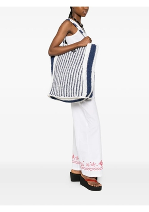 Maison Labiche Morard stripe-pattern raffia tote bag - White
