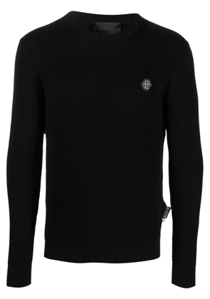Philipp Plein logo-plaque merino jumper - Black