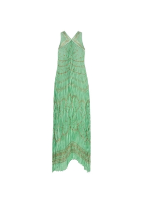 Alberta Ferretti printed plissé-effect sleeveless dress - Green