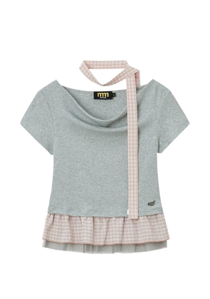 Mini Cream gingham-check peplum blouse - Grey