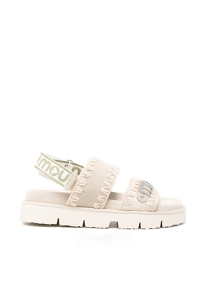 Mou crochet-trim logo-plaque sandals - Neutrals