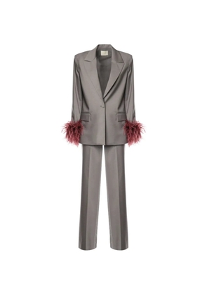 THE ARCHIVIA Ares feather-trim single-breasted suit - Grey