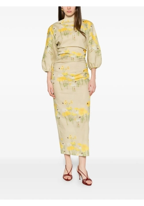 Bernadette Ezra floral-print midi dress - Yellow