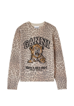 GANNI leopard-intarsia sweater - Neutrals