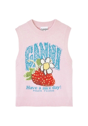 GANNI strawberry-motif intarsia-knit vest - Pink