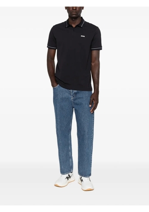 BOSS logo-print tipped polo shirt - Black