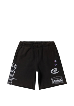 Champion x Aries logo-print raw-cut shorts - Black