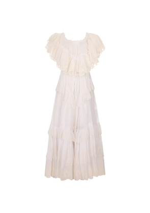 Chloé ruffled lace-embroidered maxi dress - White