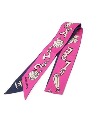 CHANEL Pre-Owned 2000-2010 Coco Charms Print Silk Slim Bandeau Scarf scarves - Blue