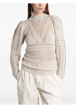 ISABEL MARANT Dahara pointelle-knit puffed-sleeve sweater - Neutrals