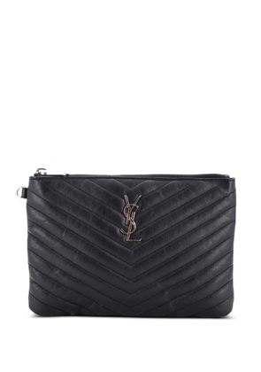 Saint Laurent Pre-Owned Classic Monogram Wristlet Pouch Matelasse Chevron Leather Small clutch bag - Black