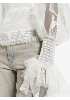 Blumarine butterfly-appliqué pussy-bow blouse - White