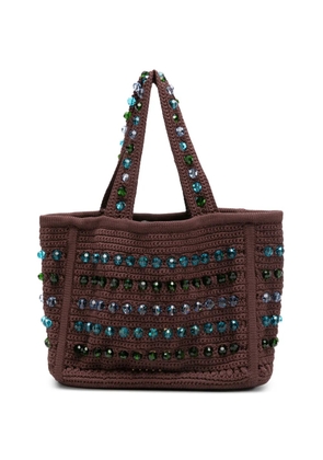 SANDRO bead-embellished crochet-knit tote bag - Brown