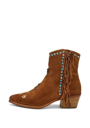 FRAU fringed-detail stud-embellished ankle boots - Brown