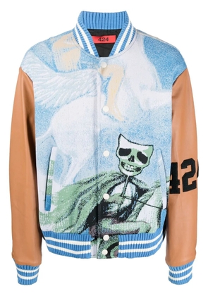 424 jacquard-print leather-sleeve bomber jacket - Blue