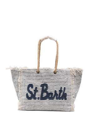 MC2 Saint Barth Beach Bag Patch striped frayed-edge beach bag - Neutrals