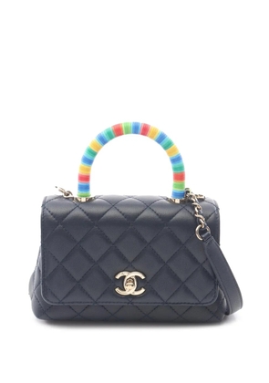 CHANEL Pre-Owned 2021 Extra Mini Quilted Lambskin Rainbow Coco Top Handle Bag satchel - Black
